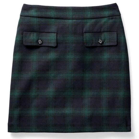 Loft Petite Plaid Button Trim Shift Skirt 10P Green Blue - Picture 3 of 11